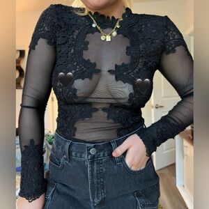Black Lace See-Through Bodysuit